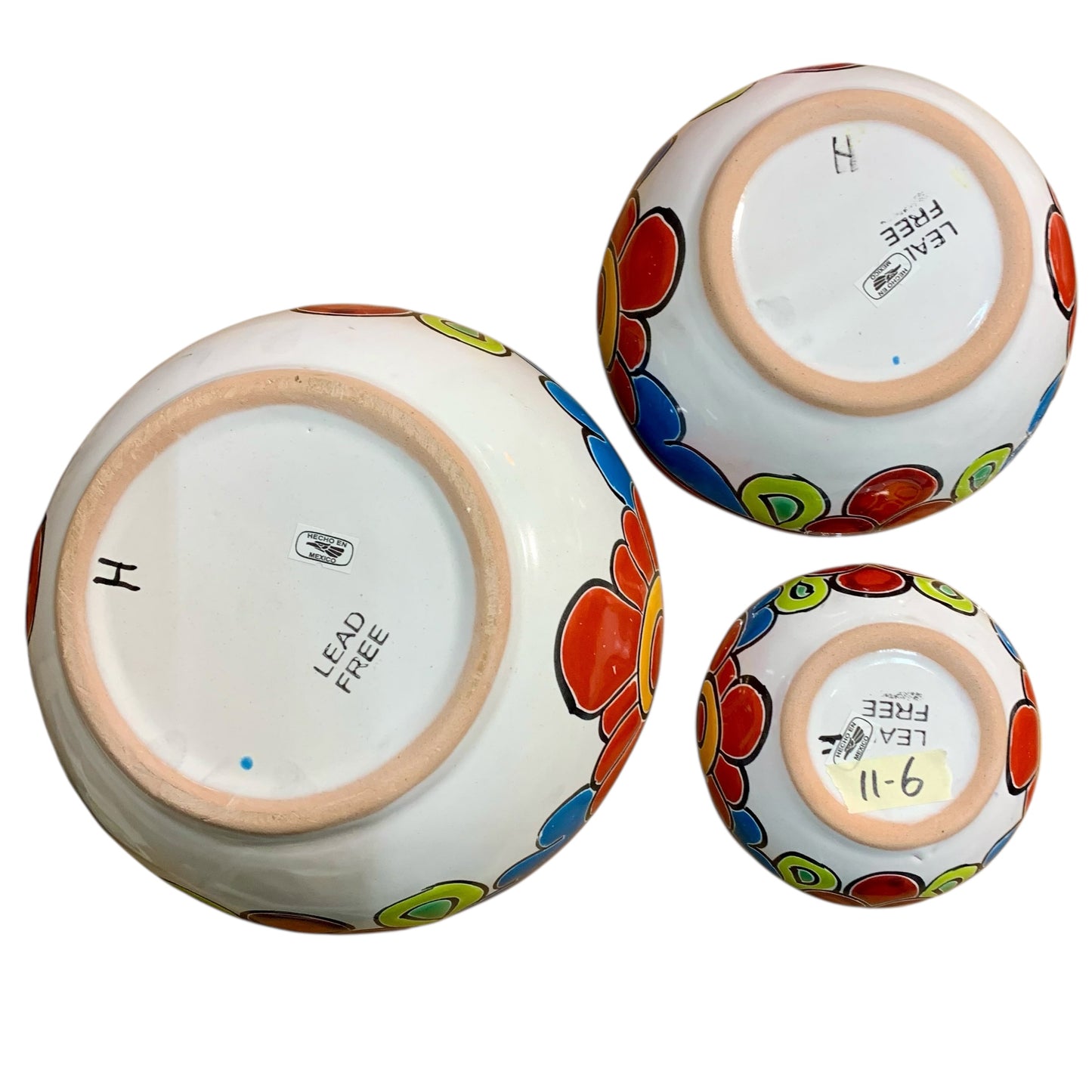 Mexican Talavera Nesting bowl set Orange bottom