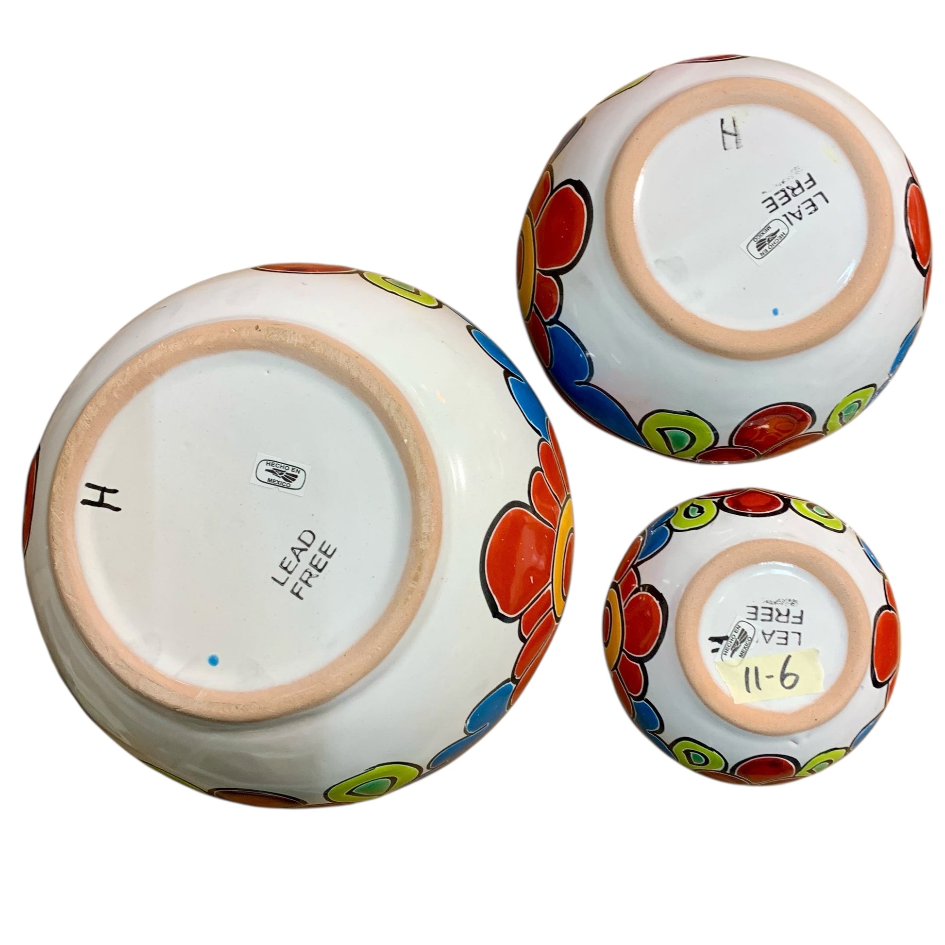 Mexican Talavera Nesting bowl set Orange bottom