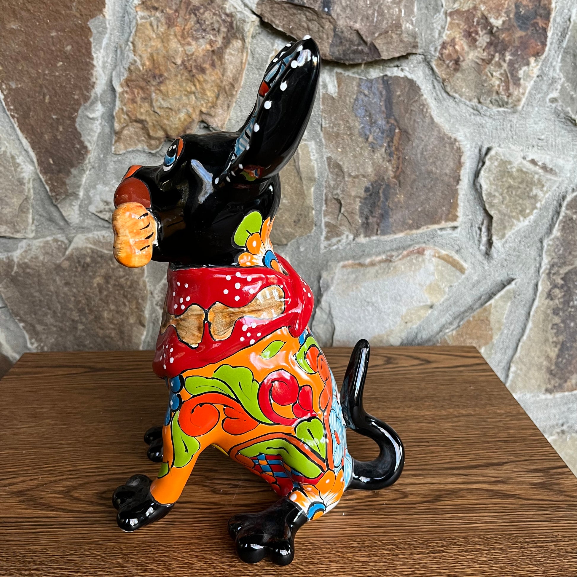 Mexican Talavera Chihuahua Puppy with Bone Right Side