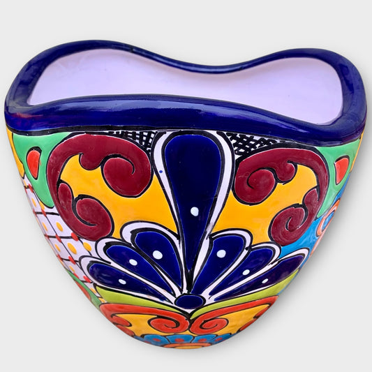 Mexican Talavera, Casa Bella, planting pot with Azul rim