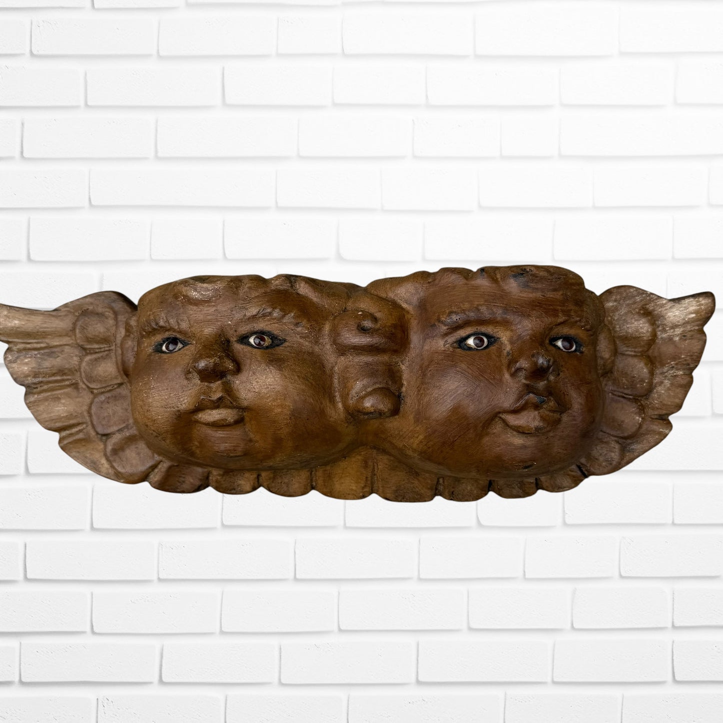 Wood Winged Rustic Cherub Faces