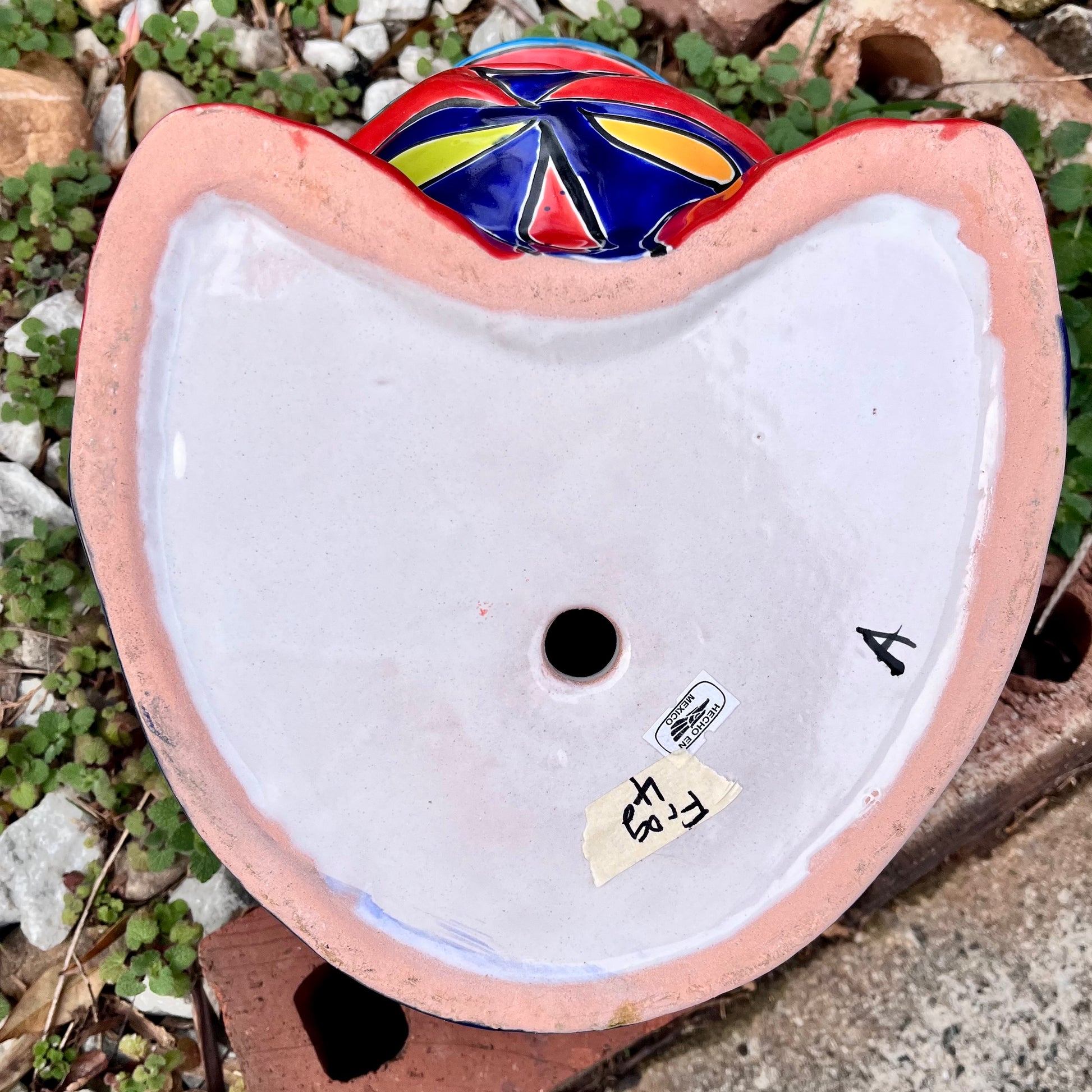 Mexican Talavera, frog planter bottom drain opening