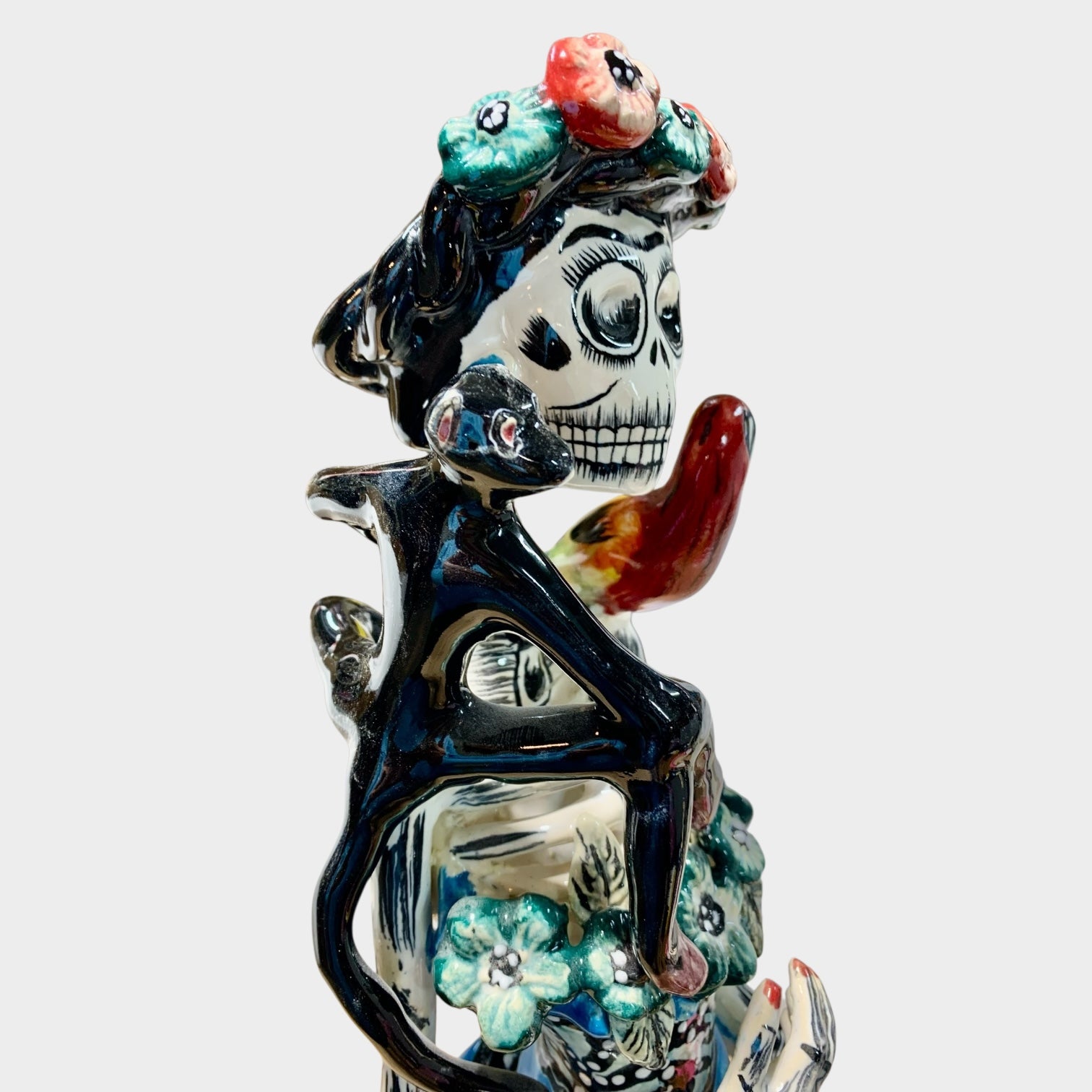 Mexican Talavera Frida, and animal friends Catrina monkey on shoulder