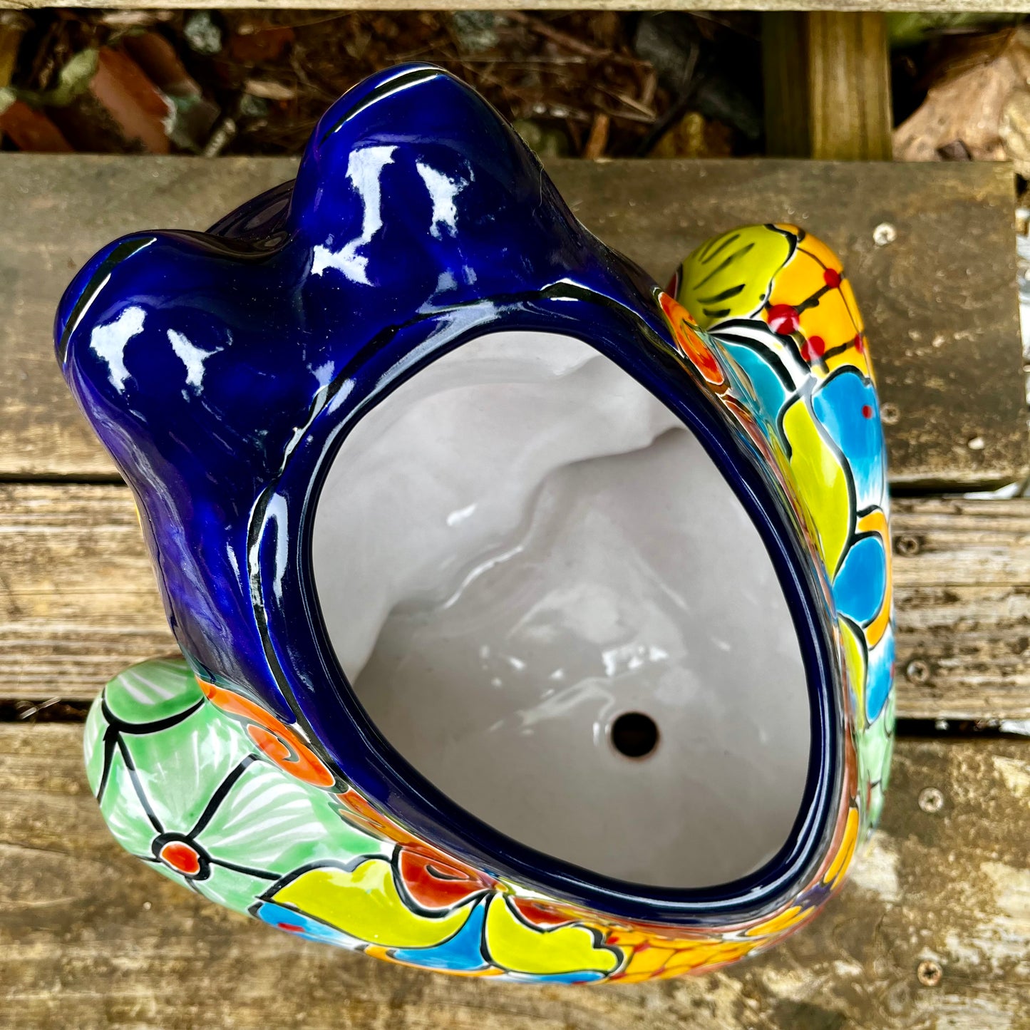 Mexican Talavera frog planting pot top