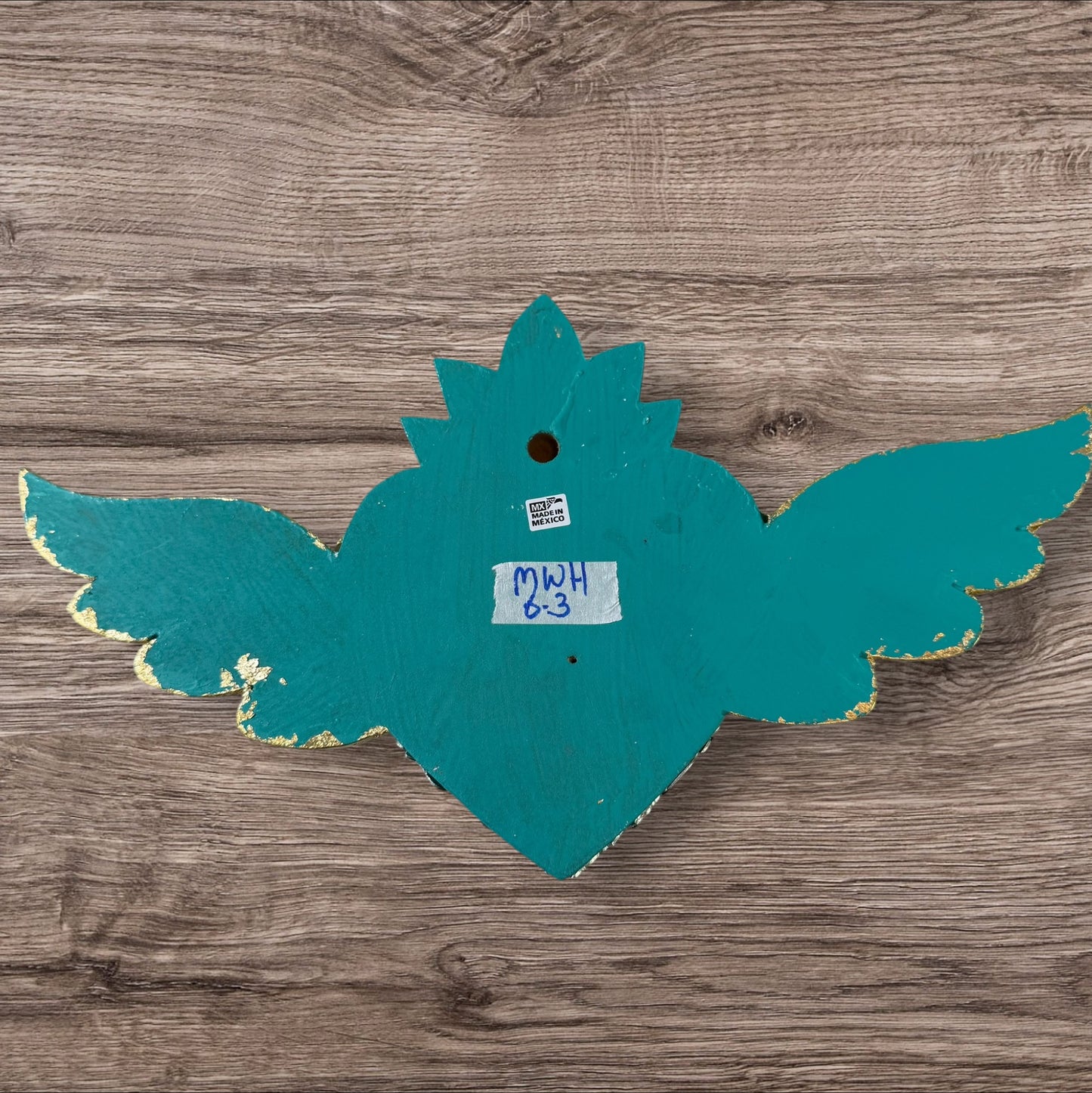 Winged Mexican Milagros Sacred Heart wood wall art Back