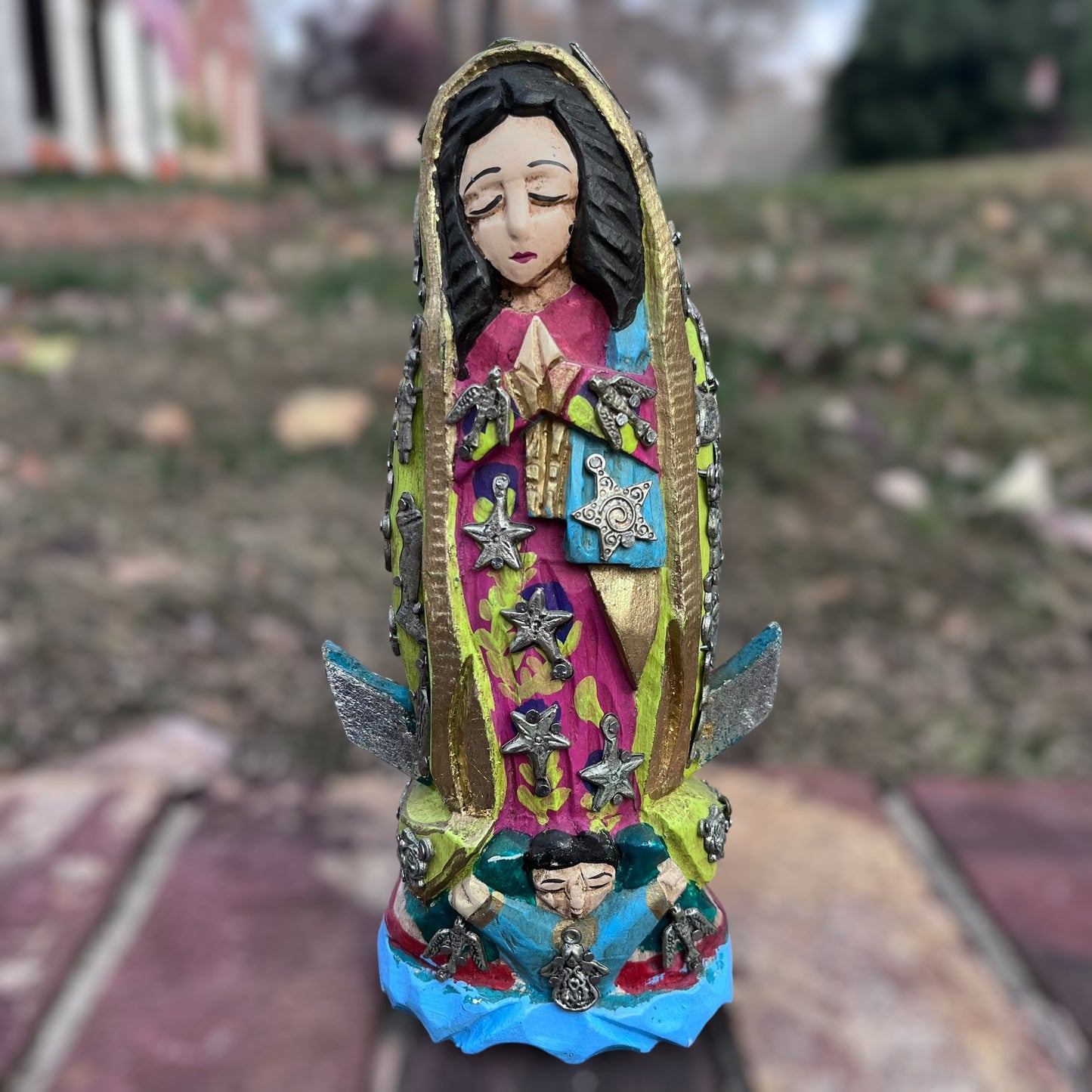 Milagros Guadalupe wood handcrafted figurine.