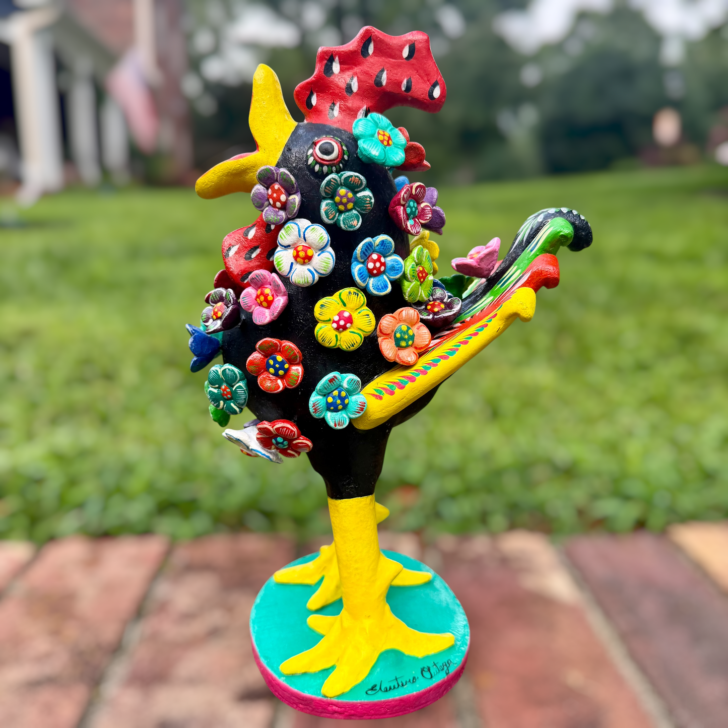 Ortega Floral Rooster Folk Art 11"
