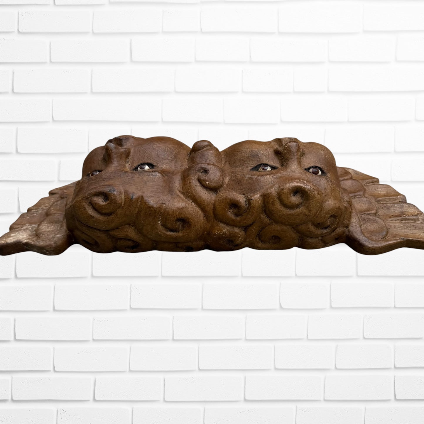 Wood Winged Rustic Cherub Faces