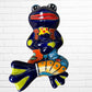 Mexican Talavera, dancing wall, frogs in blue with multicolor designs