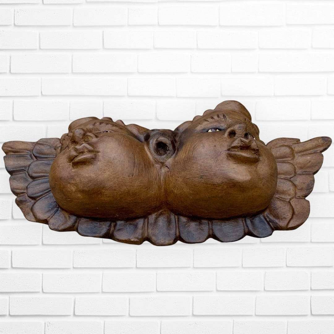 Wood Winged Rustic Cherub Faces