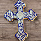 Milagros decorated wood cross Azul Blue