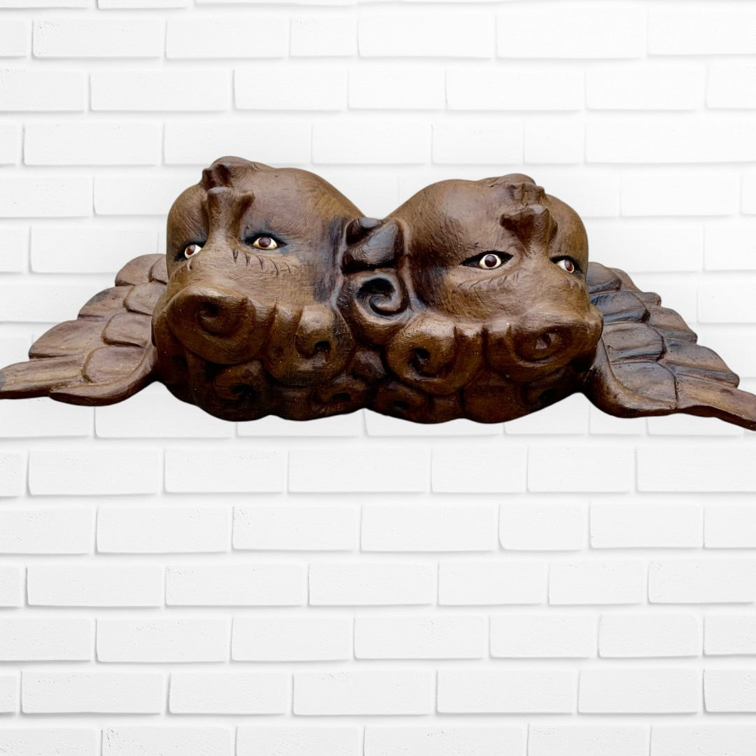 Wood Winged Rustic Cherub Faces