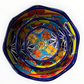 A set of nested, round Talavera ceramic bowls decorated with a vibrant, hand-painted Mexican Talavera style pattern featuring blue, yellow, orange, red, and green designs on a white background.