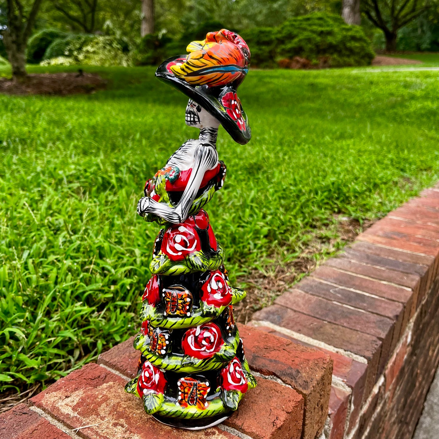 Talavera Mexican Catrina skeleton doll roses right side