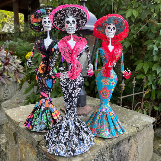 Paper Mache Dolls - Catrina Bride and Groom, Skelton Ladies | MexDecor