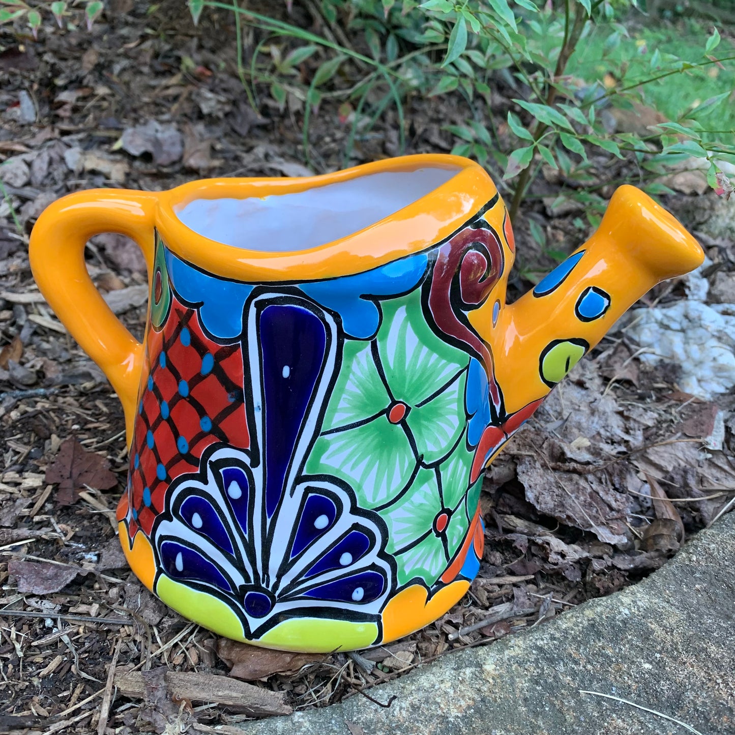 Mexican Talavera watering can planting pot Amarillo one