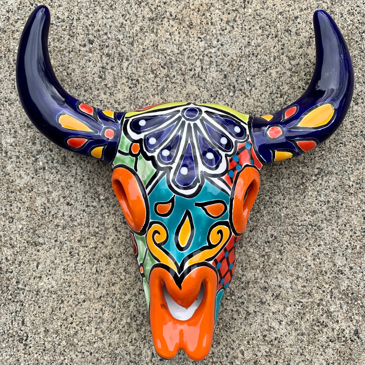 Longhorn cow skull Mexican Talavera D