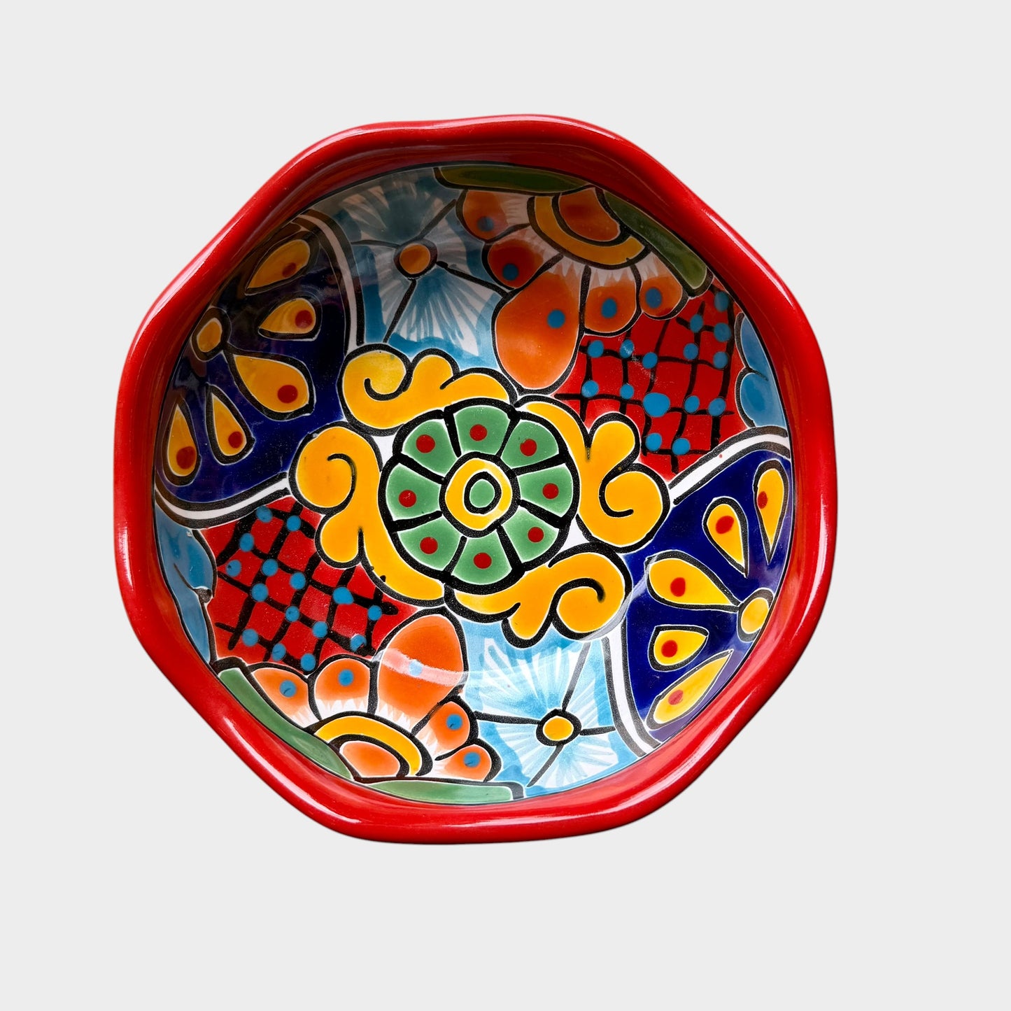 Three colorful talavera nesting bowls with intricate patterns Medium bowl