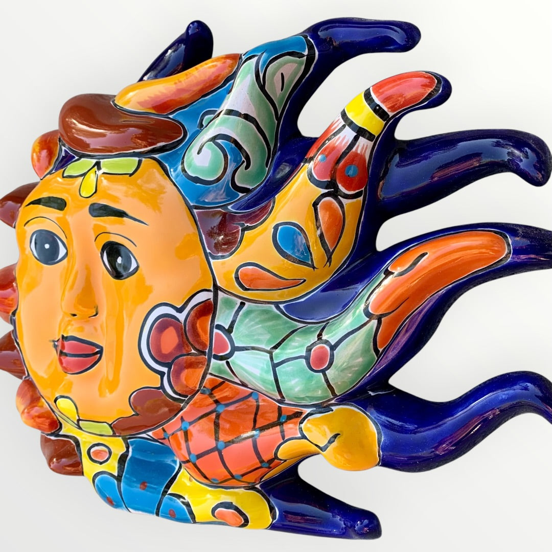 Mexican Talavera colorful Sun Grenudo Grande Right side view 5-2