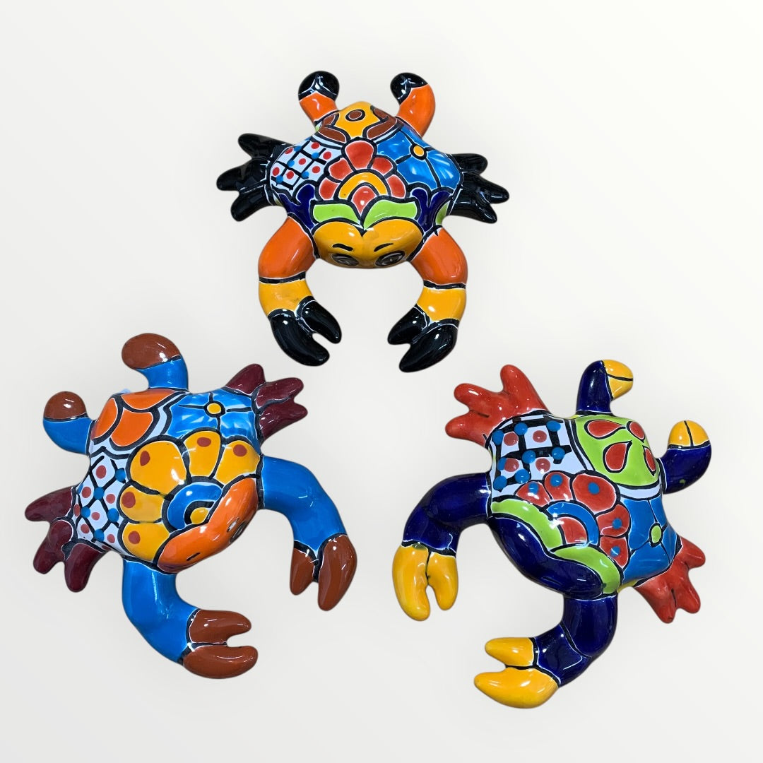 Set of three colorful Mexican Talavera wall crabs