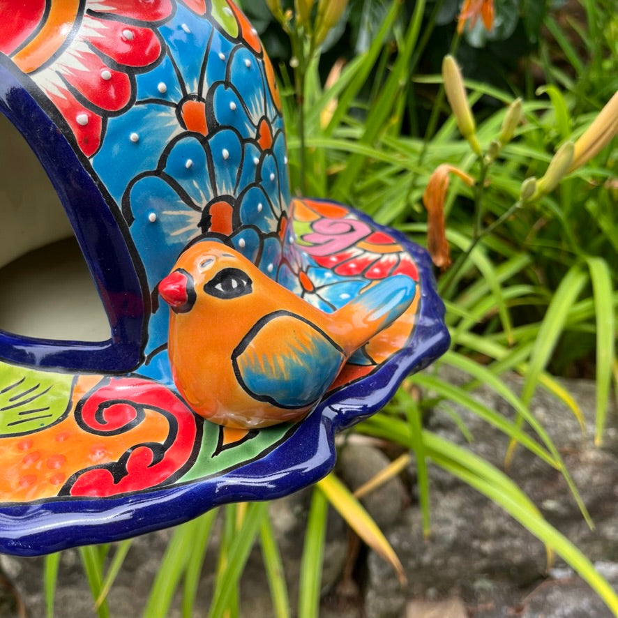 Mexican Talavera Bird House bird close up