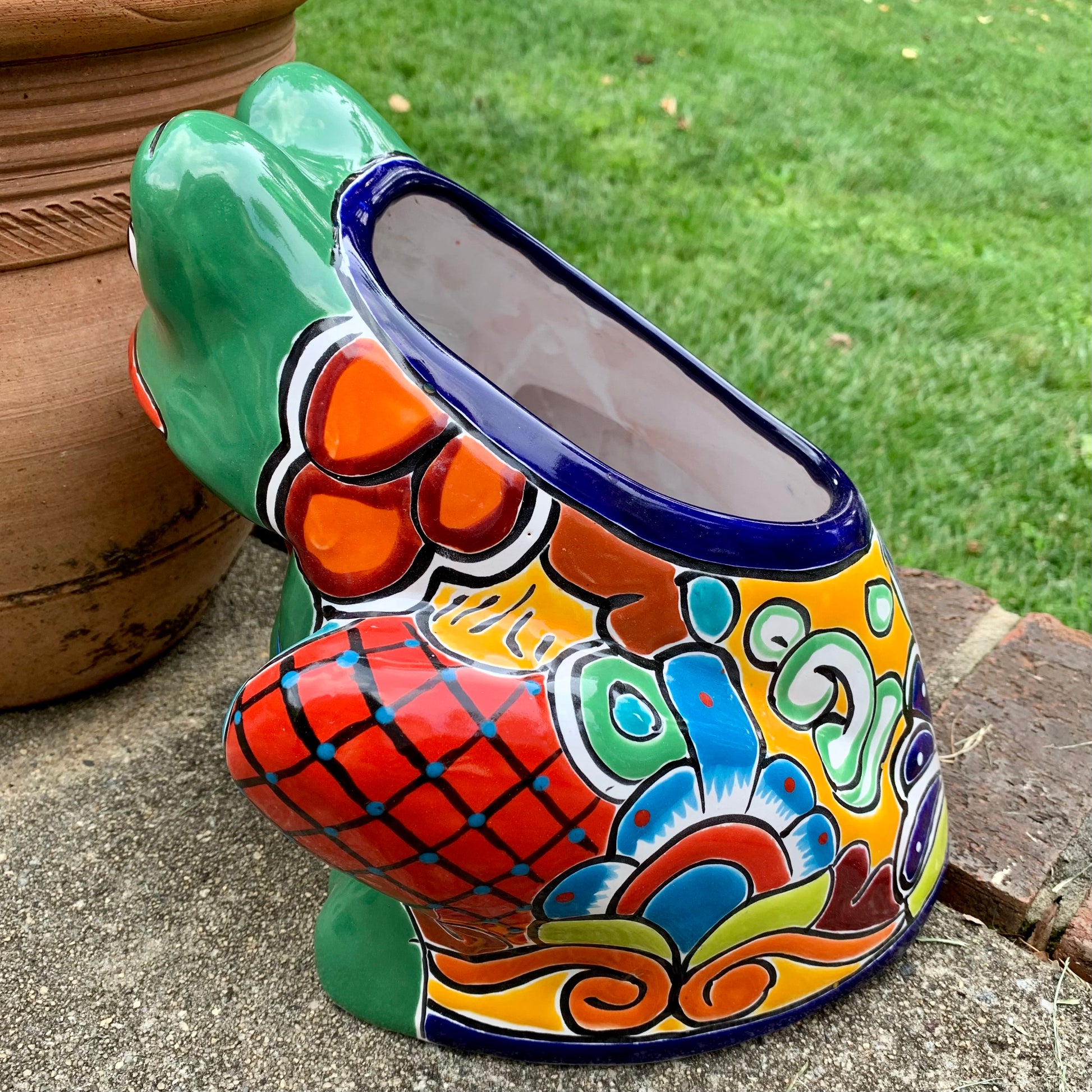 Talavera frog planting pot right side