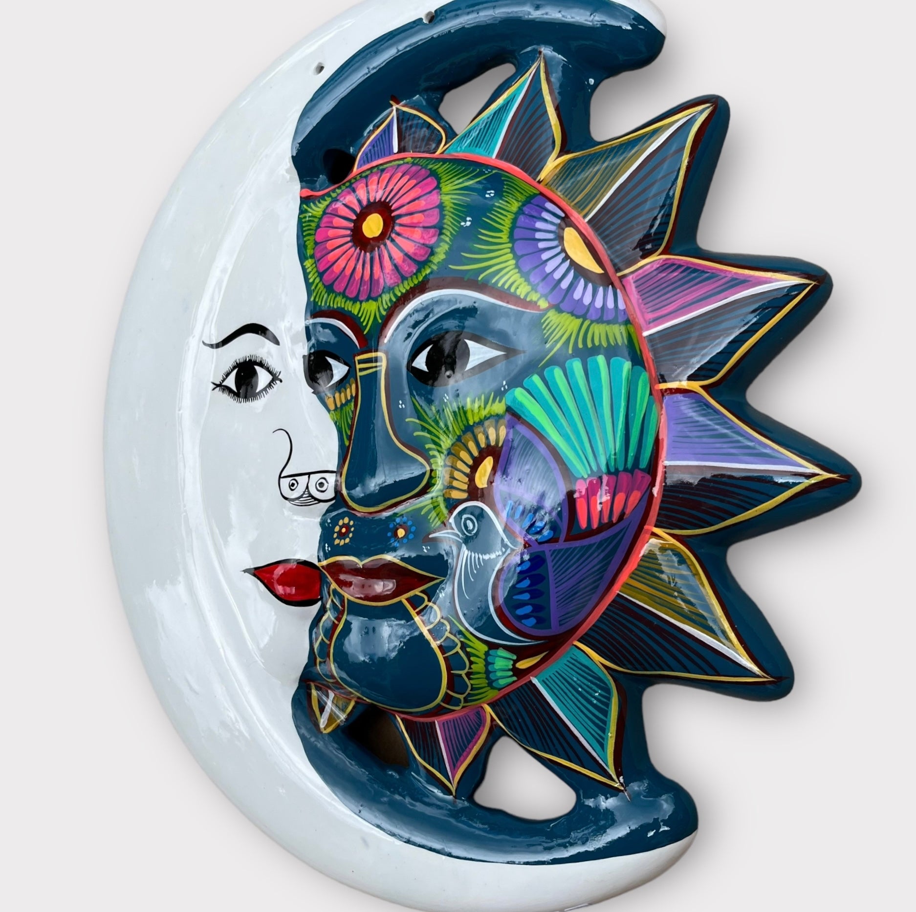 folk art mexican clay sun and moon eclipse sun side