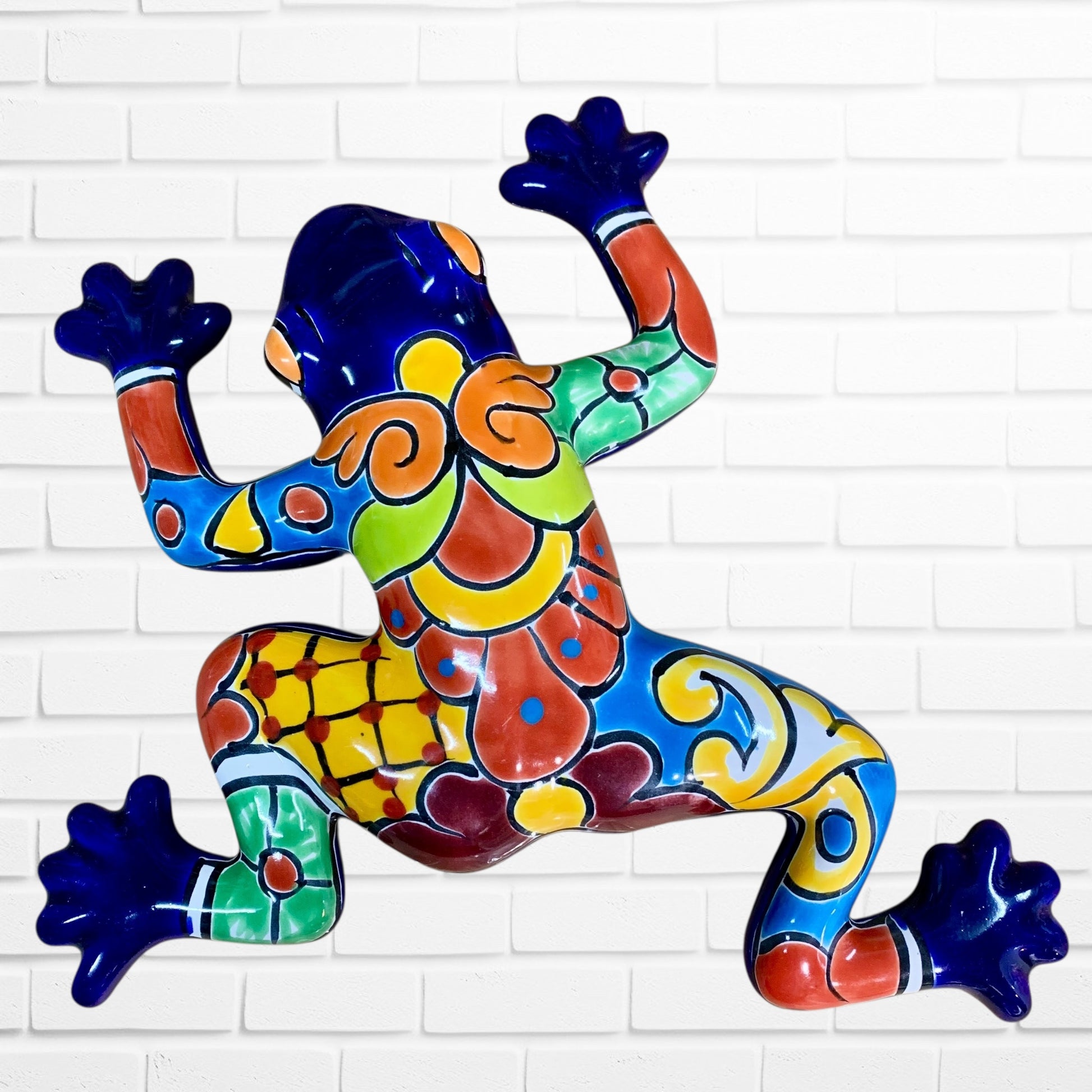 Talavera wall frog Gordo in azul cobalt