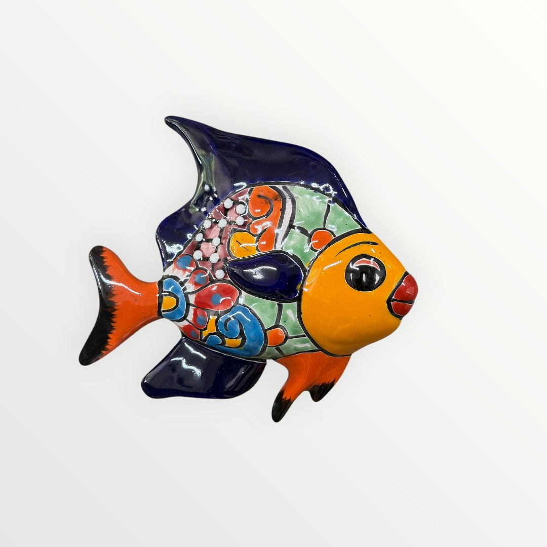 Colorful ceramic fish sculpture on a white background small size