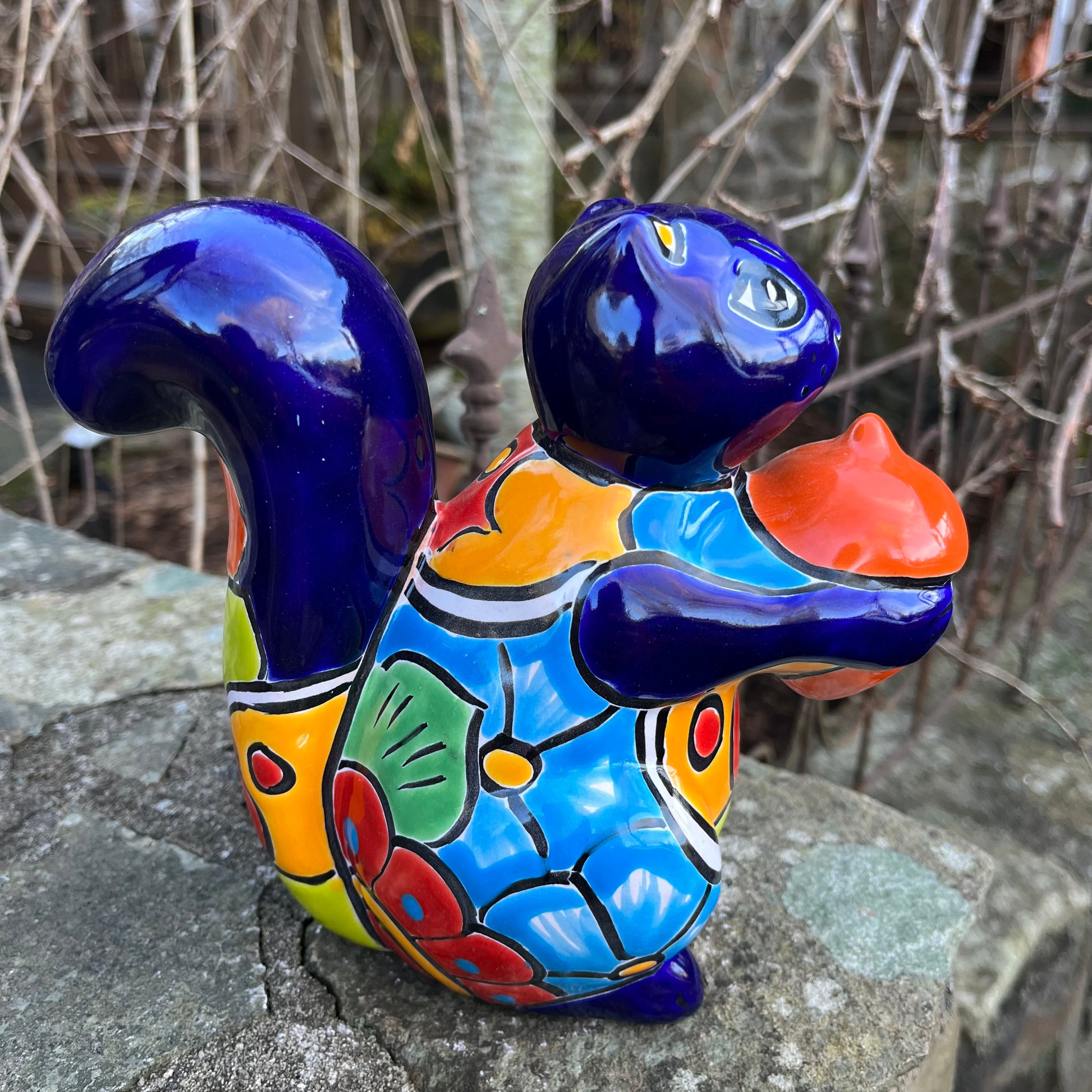 Mexican Talavera Squirrel with Nut left side