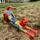 Large red stretching kit cat made out of Mexican Talavera