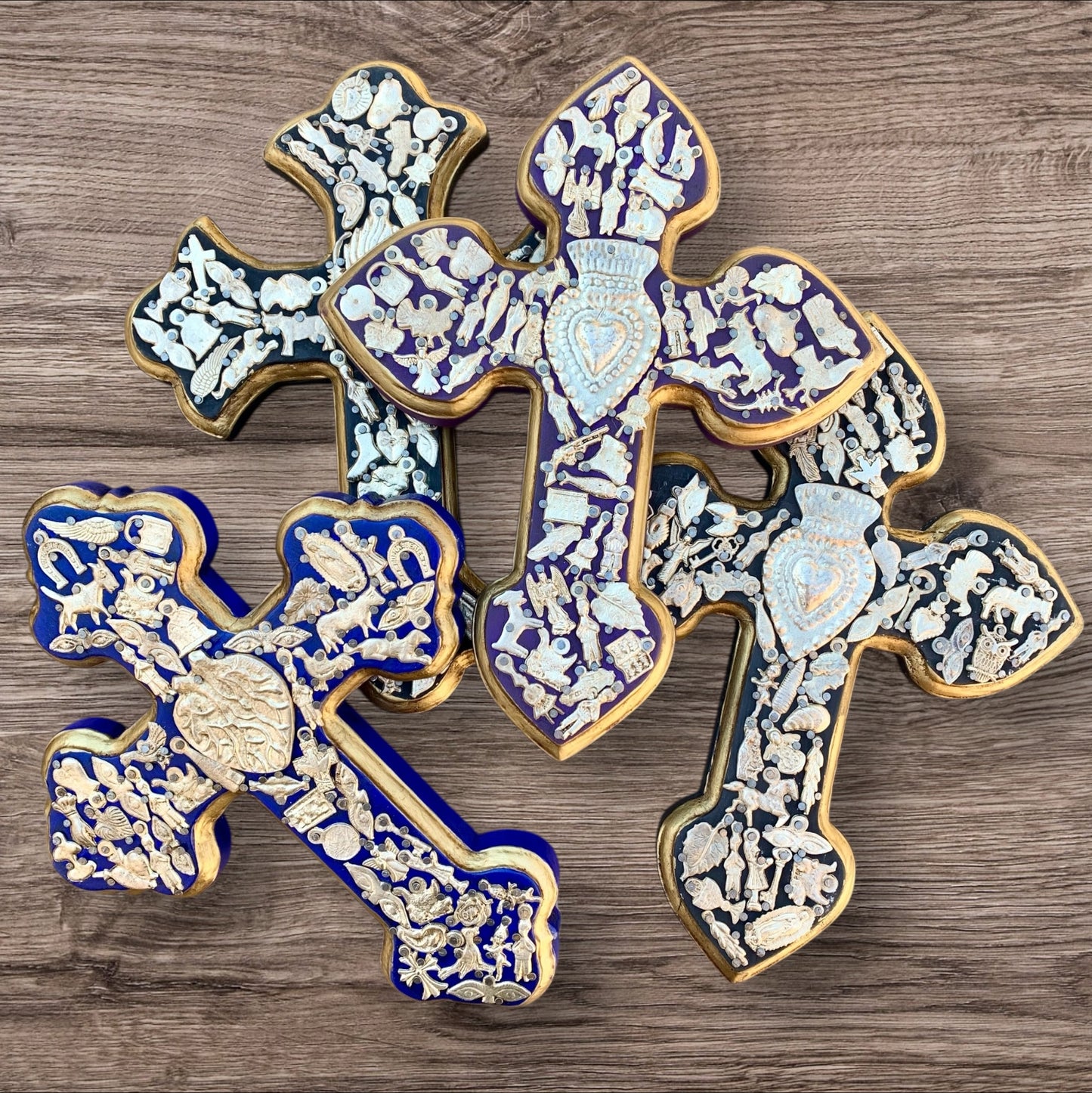 Milagros decorated wood cross selection