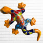 One colorful hand-painted ceramic gecko wall sculpture in a vibrant Mexican folk art style, against a white brick wall.