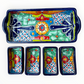 A sectional, rectangle Talavera hand-painted serving fish with a deep rectangular dish and four shallow rectangular sections, decorated with vibrant floral and geometric patterns in blue, red, green, yellow, and orange, top view showing sections.