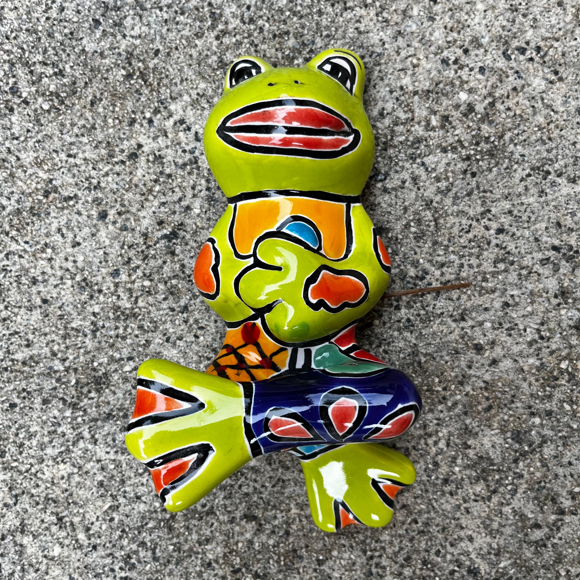 Mexican Talavera, silly dancing, frog green