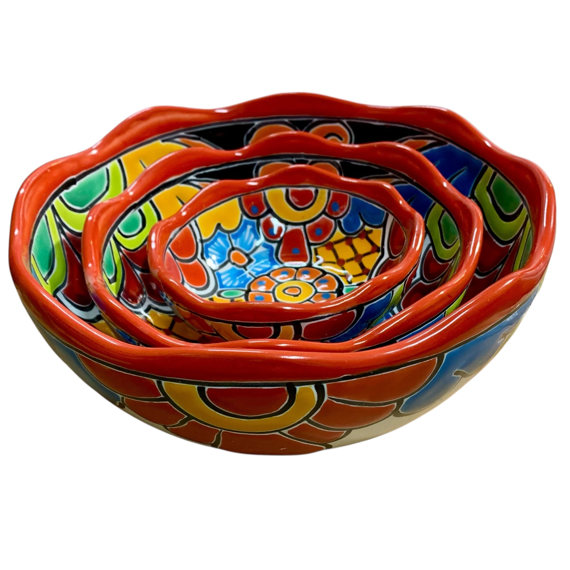 Mexican Talavera Nesting bowl set Orange side angle