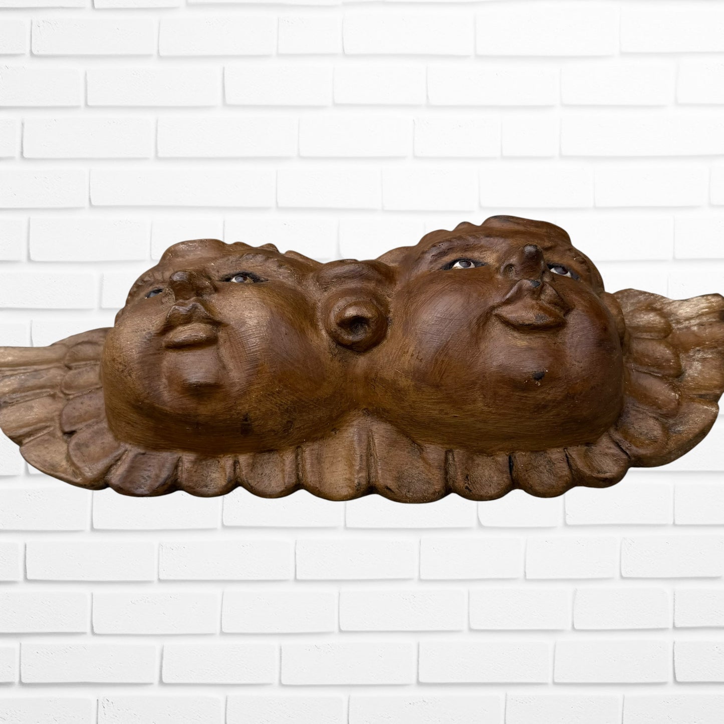 Wood Winged Rustic Cherub Faces