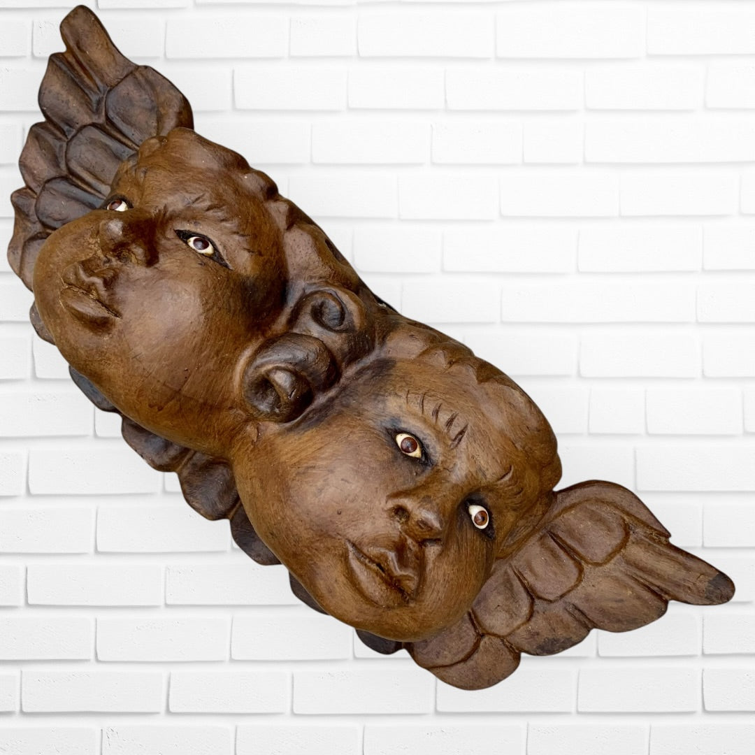 Wood Winged Rustic Cherub Faces
