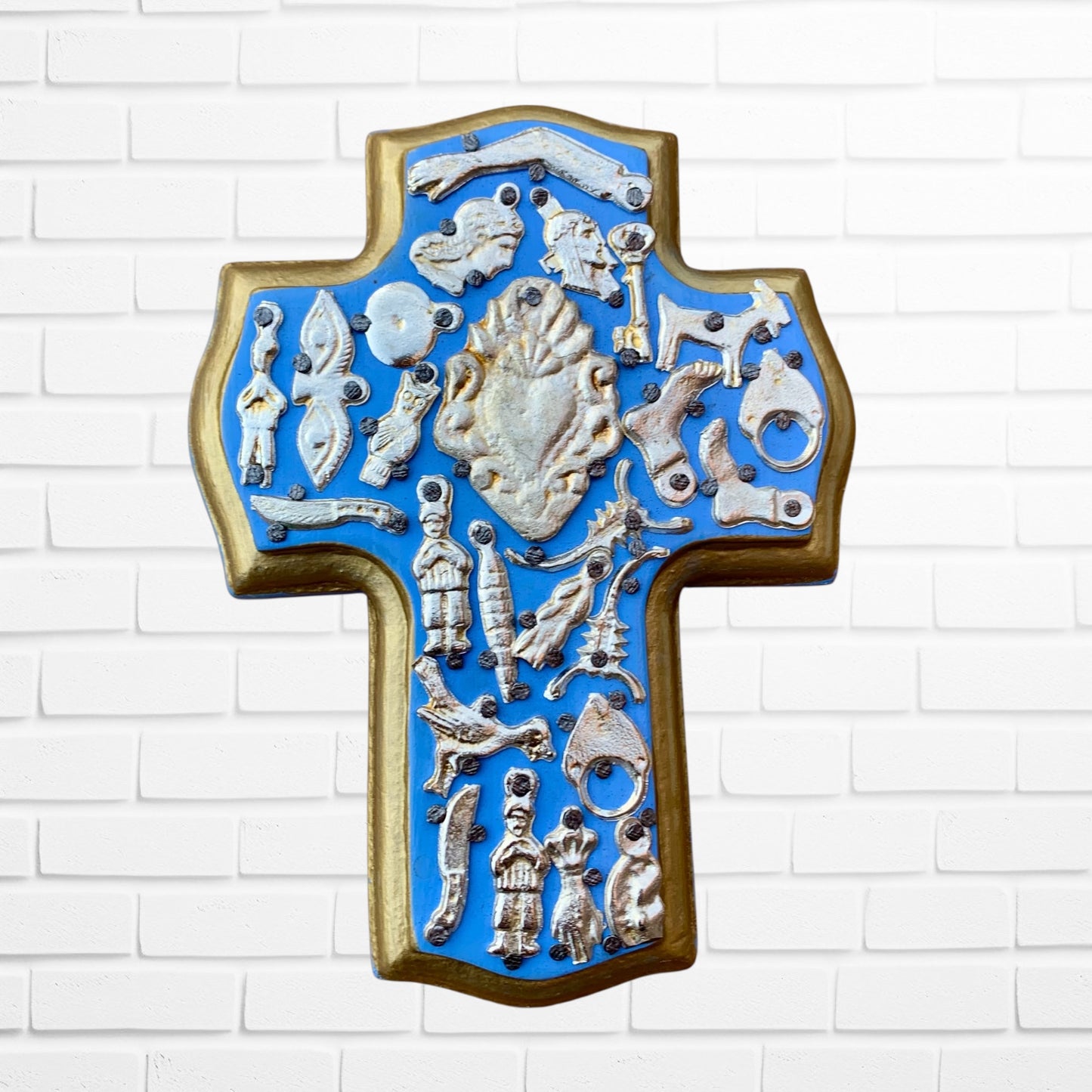 Milagros Wood Cross Chico Azul