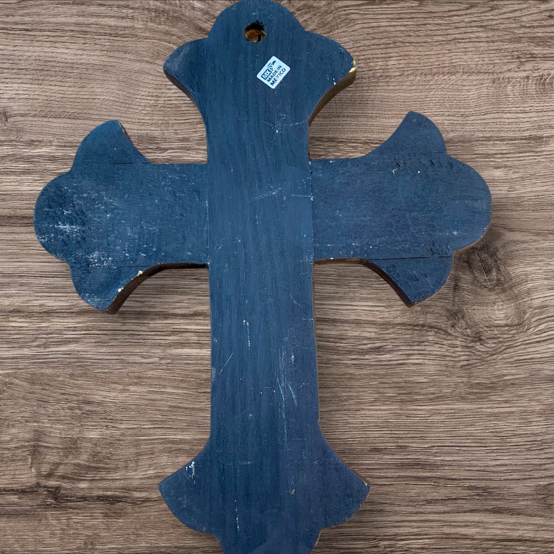 Milagros decorated wood cross back