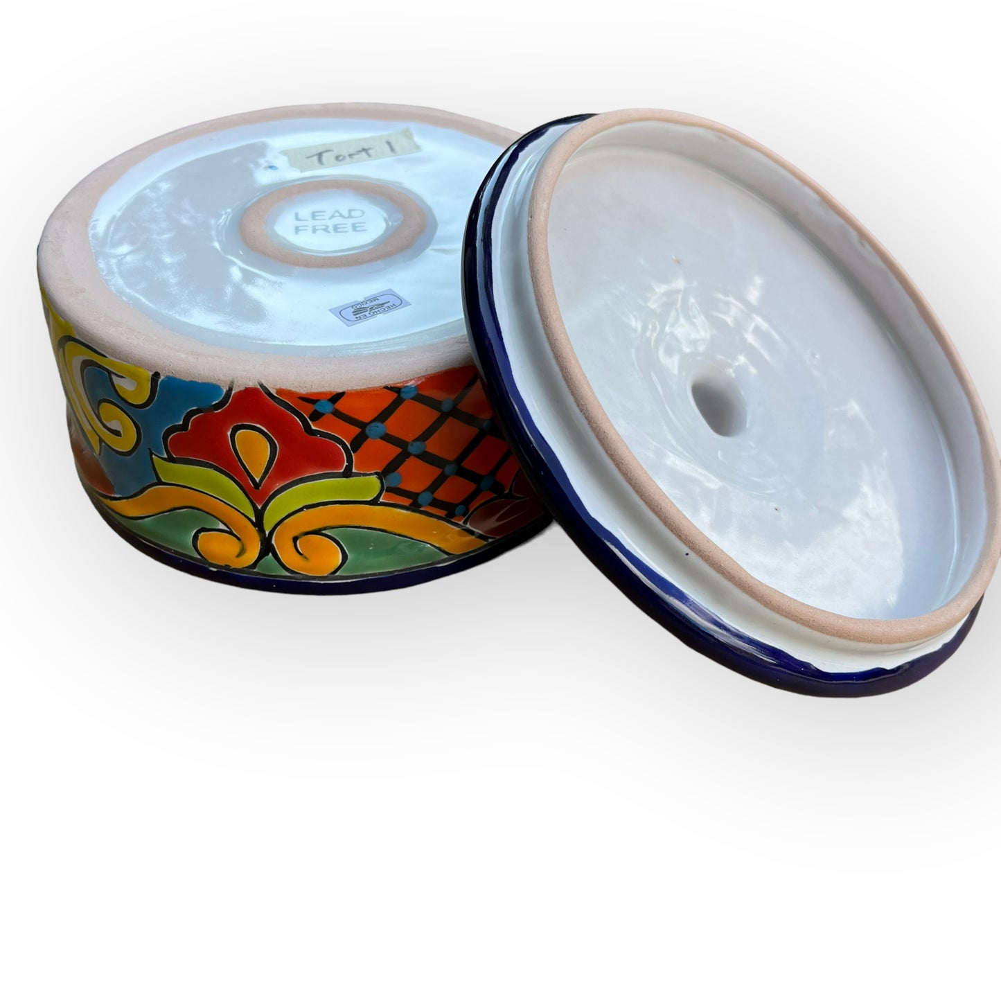 Mexican talavera tortilla warmer with cover side