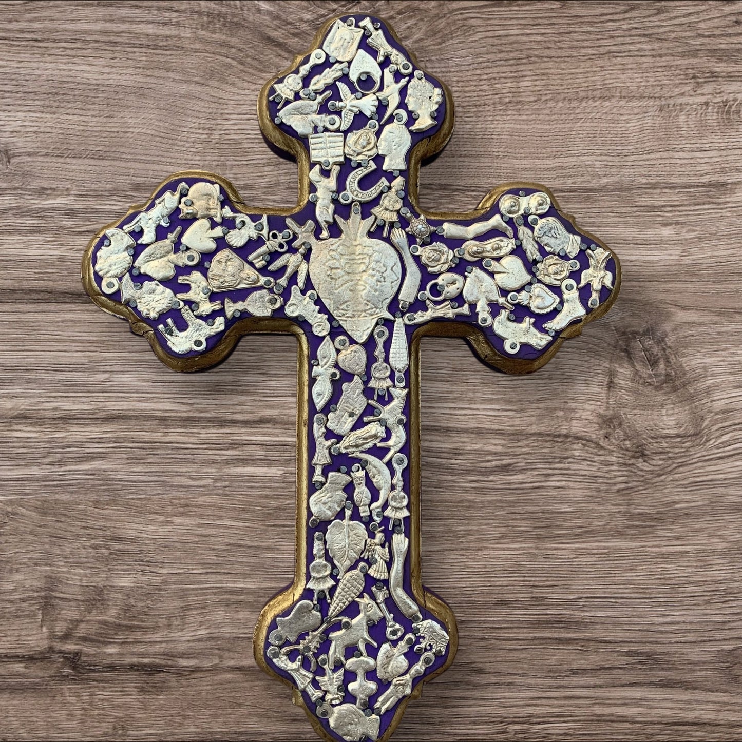 Milagros wood Cross purple. 