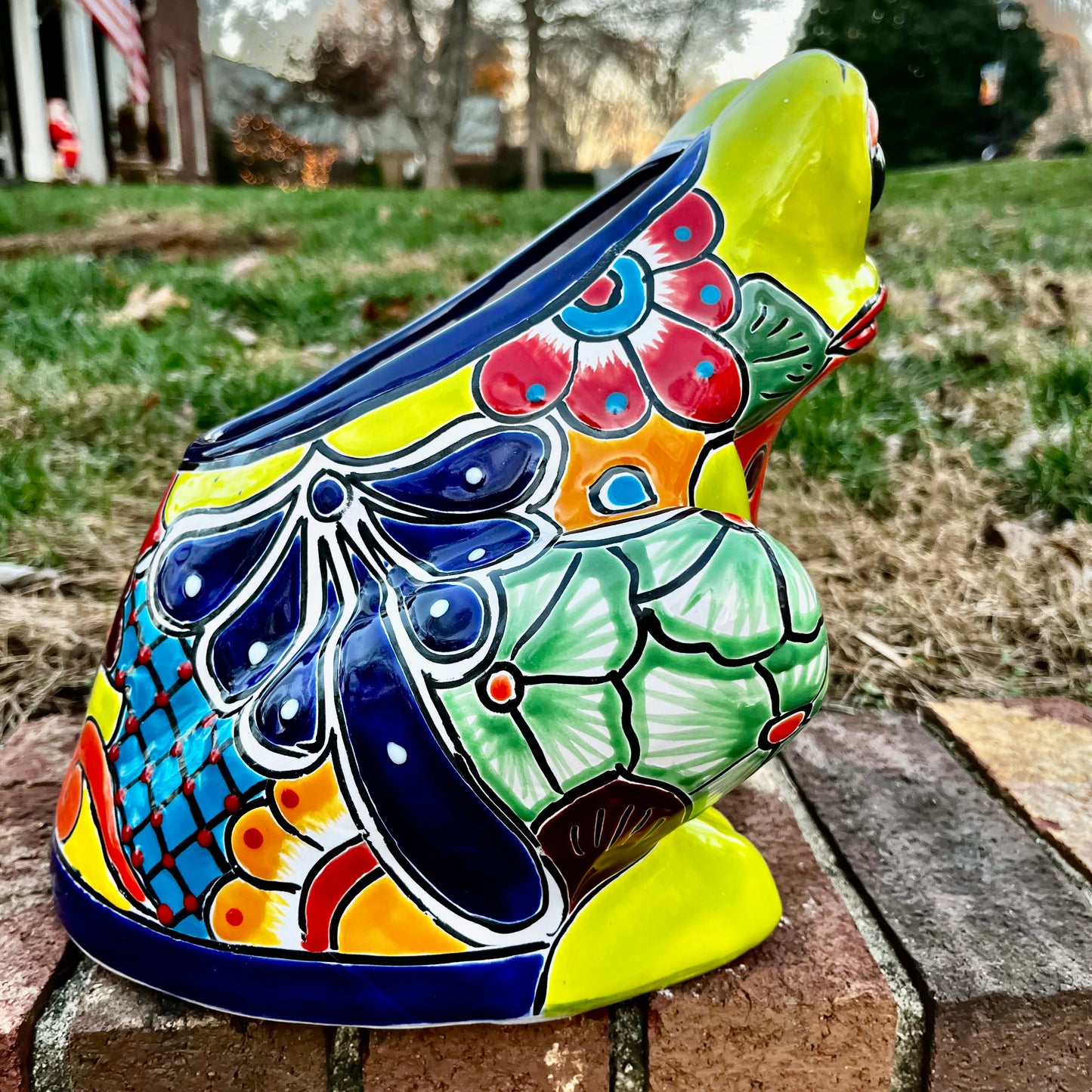 Talavera frog planter pot left side