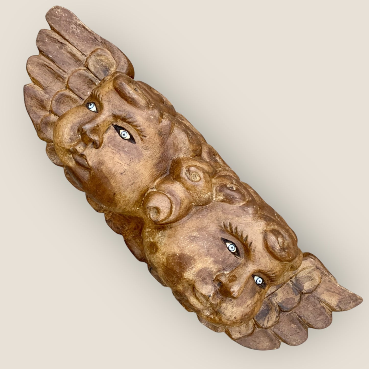 Wood Winged Cherub Rustic Grande Angled View