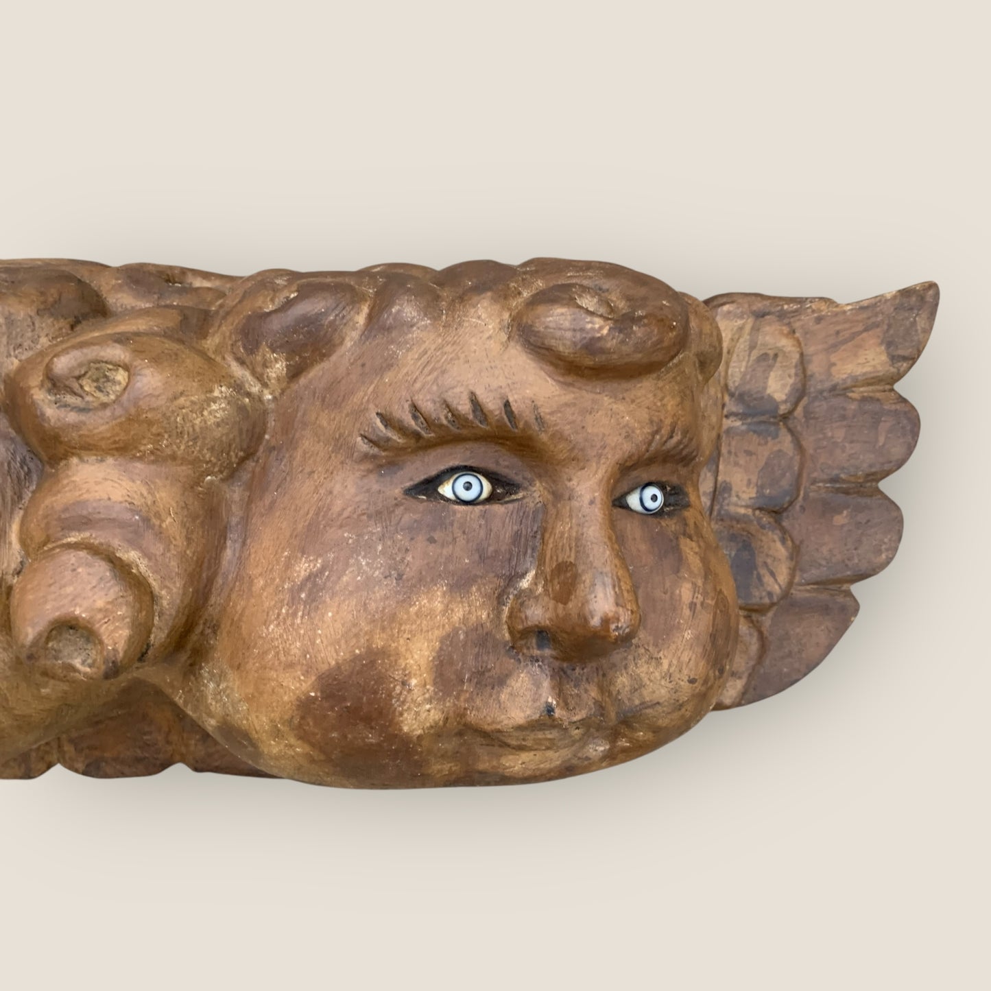 Wood Winged Cherub Rustic Grande right face