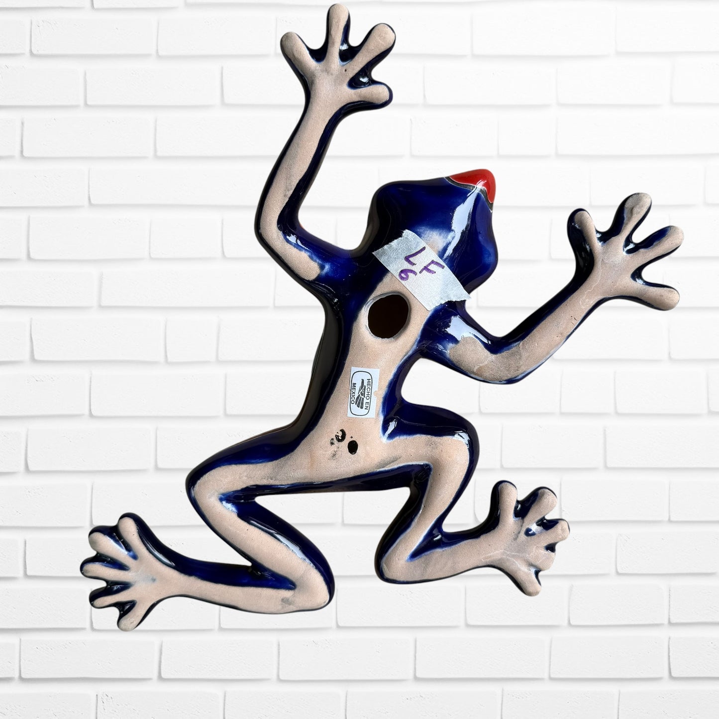 Back view of Mexican Talavera Pottery, frog with hanging hole