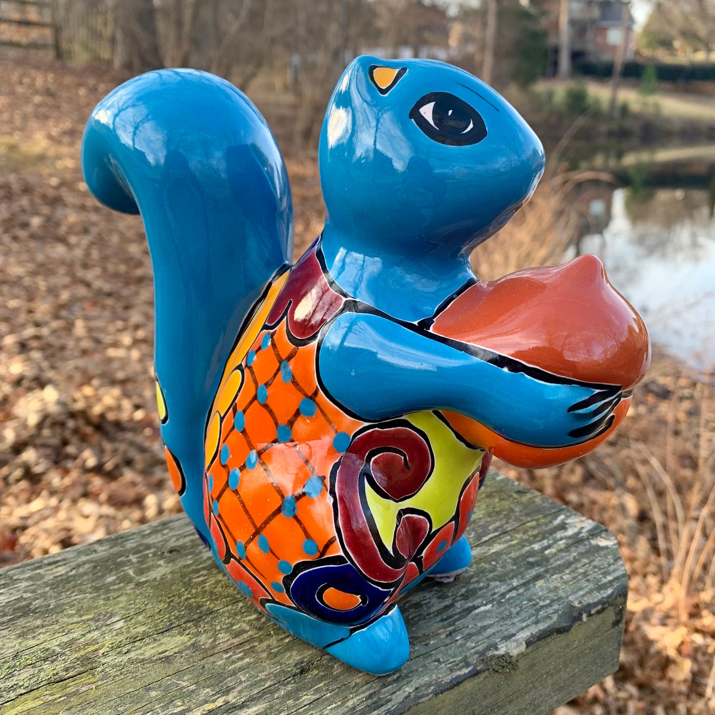 Talavera Pottery Squirrel Nut Turquoise