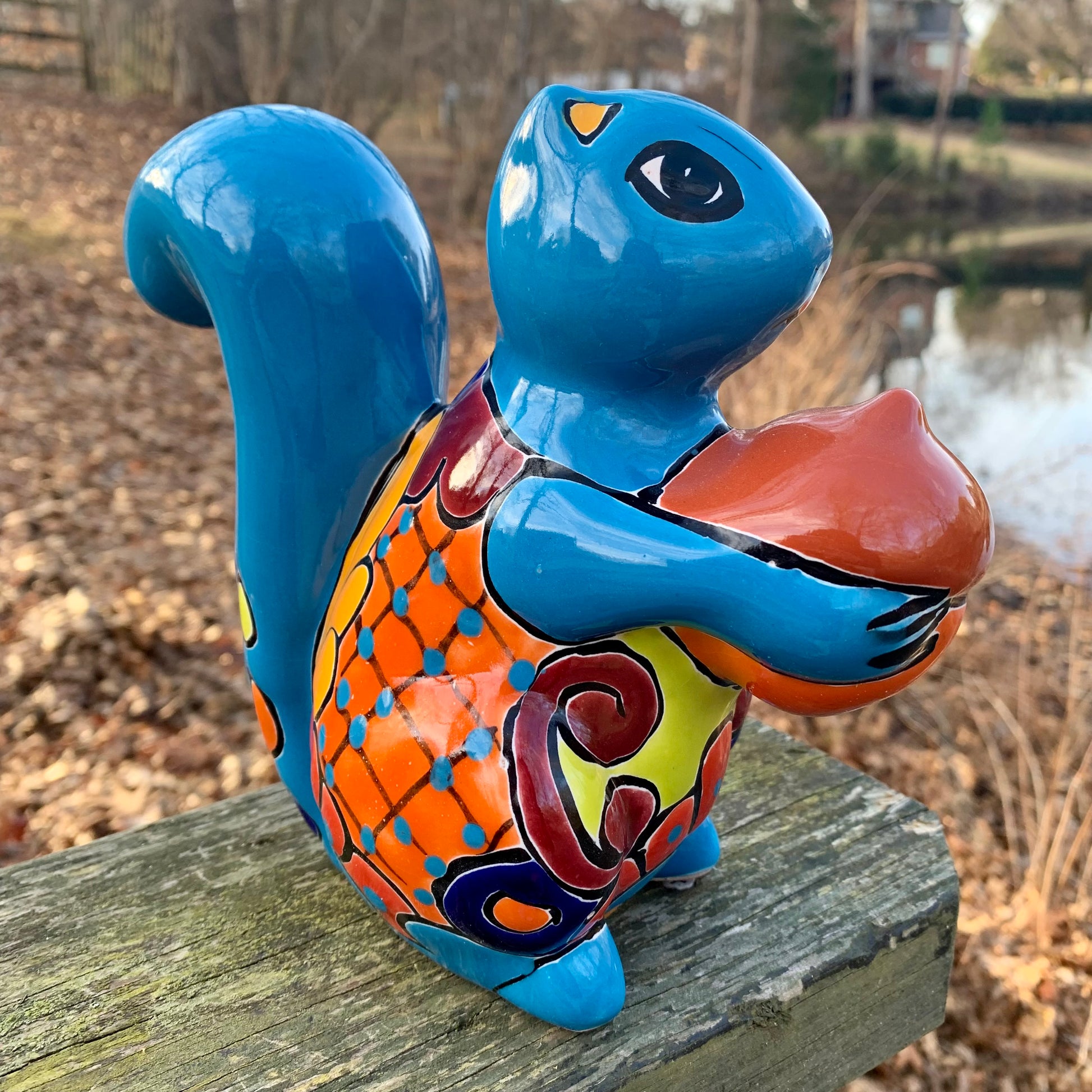 Talavera Pottery Squirrel Nut Turquoise