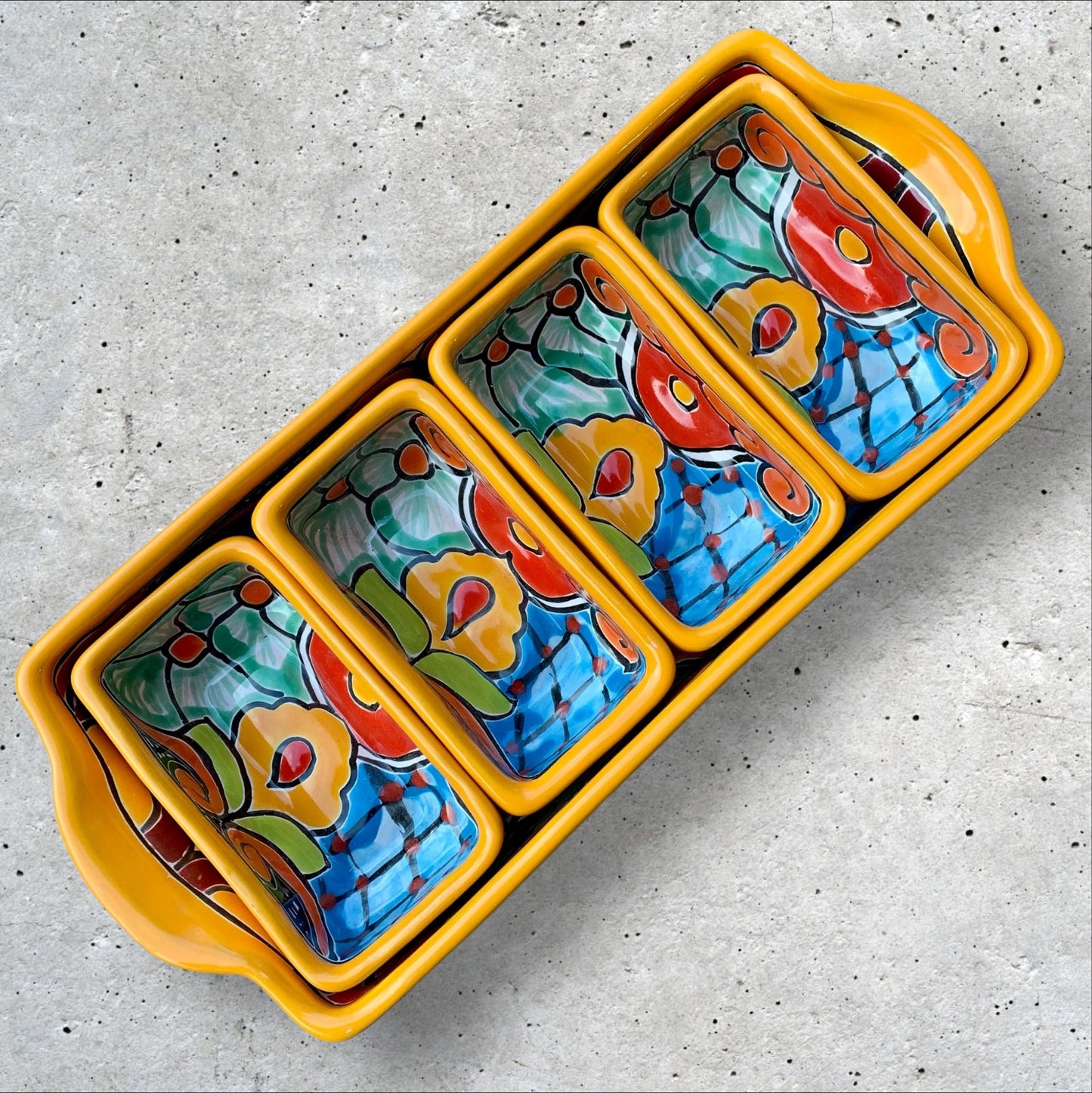 Talavera pottery sectional serving dish rectangle Top