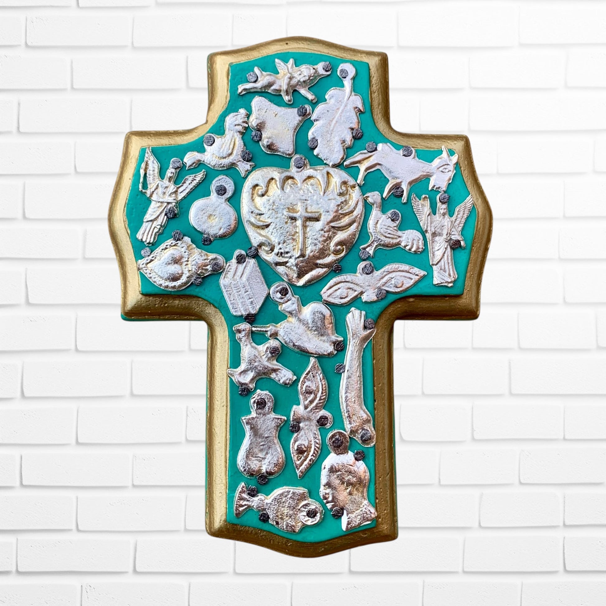 Milagros Wood Cross Chico Aqua